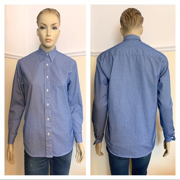 OGILVY French cuffs blue cotton shirt 4 - Picture 2 of 10